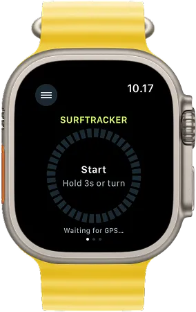 Apple Watch Ultra start screen: Start, hold 3 seconds or turn the crown
